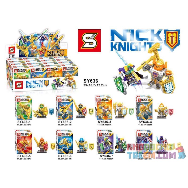SHENG YUAN SY SY636 non  VŨ KHÍ LÁ CHẮN VÀ TRANG BỊ MINIFIGURE 8 LOẠI bộ đồ chơi xếp lắp ráp ghép mô hình Nexo Knights NICK KNIGHTS Hiệp Sỹ Nexo