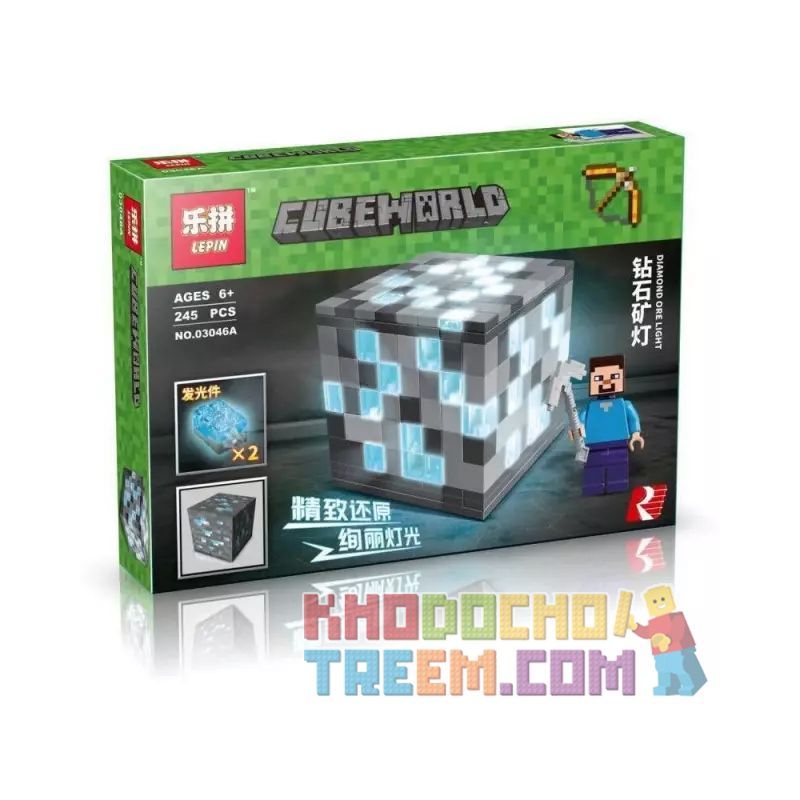 LEPIN 03046A 03046B 03046C 03046D non  ĐÈN CỦA THỢ MỎ PHÁT SÁNG bộ đồ chơi xếp lắp ráp ghép mô hình Minecraft CUBE WORLD Game Xây Dựng 245 khối