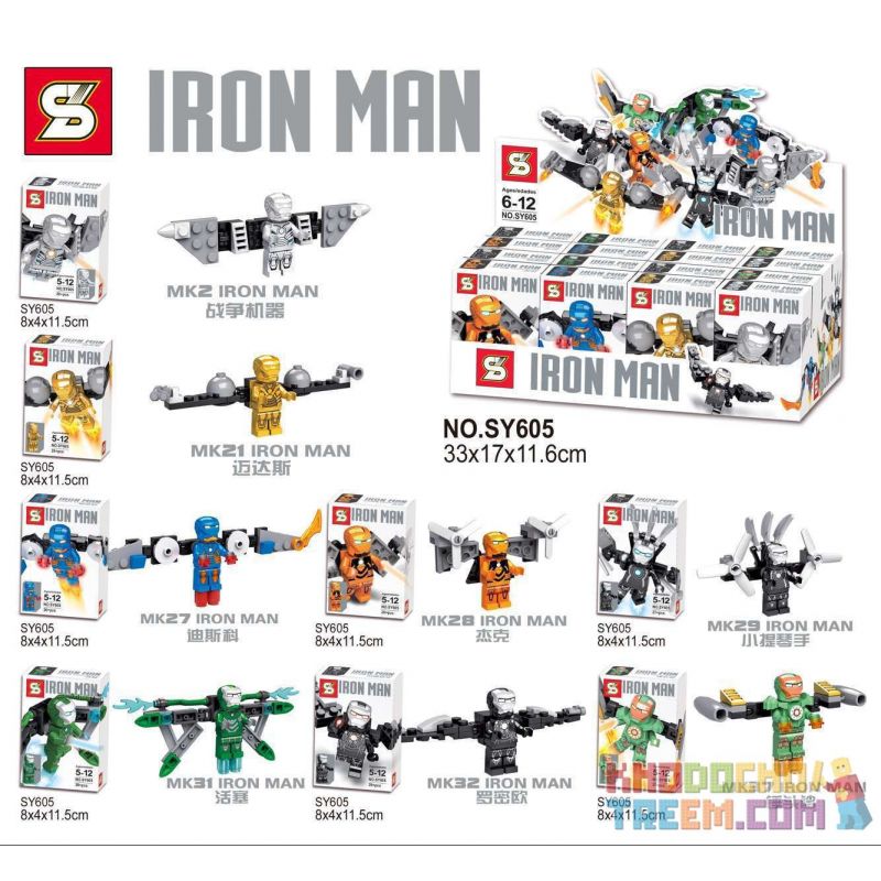 SHENG YUAN SY SY605 non  IRON MAN 8. bộ đồ chơi xếp lắp ráp ghép mô hình Super Heroes Siêu Nhân Anh Hùng 241 khối