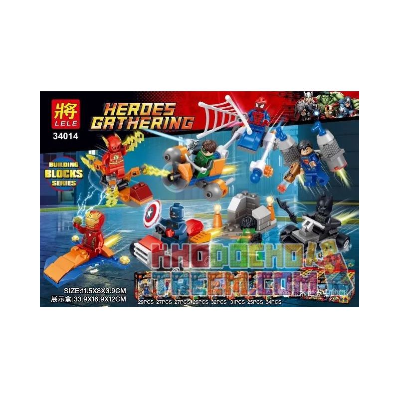 LELE 34014 non  8 XE CẤU HÌNH NHỎ bộ đồ chơi xếp lắp ráp ghép mô hình Super Heroes Siêu Nhân Anh Hùng 231 khối