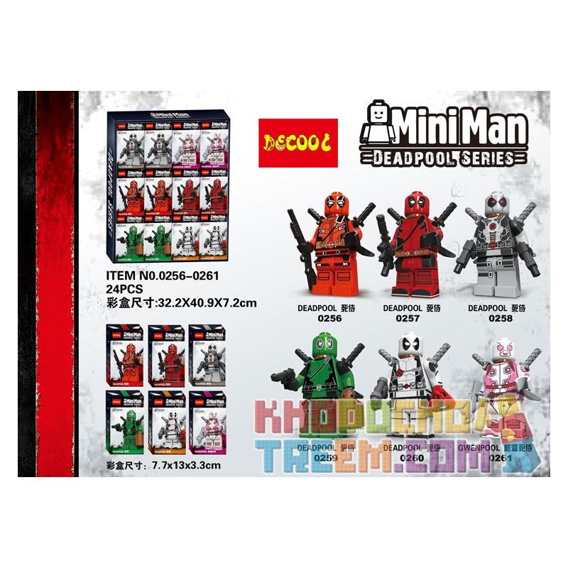 JISI 0256 0257 0258 0259 0260 0261 non  DEADPOOL MINIFIGURE 6 bộ đồ chơi xếp lắp ráp ghép mô hình Super Heroes MINIMAN DEADPOOL SERIES Siêu Nhân Anh Hùng