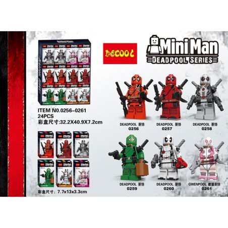 JISI 0256 0257 0258 0259 0260 0261 non  DEADPOOL MINIFIGURE 6 bộ đồ chơi xếp lắp ráp ghép mô hình Super Heroes MINIMAN DEADPOOL SERIES Siêu Nhân Anh Hùng
