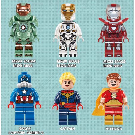 JISI 0244 0245 0246 0247 0248 0249 non  NHÂN VẬT NHỎ 6 PHIÊN BẢN KHÔNG GIAN LẶN IRON MAN CAPTAIN AMERICA SILVER WARRIOR HYPERION bộ đồ chơi xếp lắp ráp ghép mô hình Super Heroes Siêu Nhân Anh Hùng