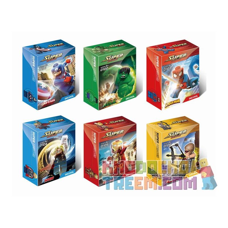 JISI 0101 0102 0103 0104 0105 0106 non  SIÊU ANH HÙNG MINIFIGURE 6 bộ đồ chơi xếp lắp ráp ghép mô hình Super Heroes Siêu Nhân Anh Hùng