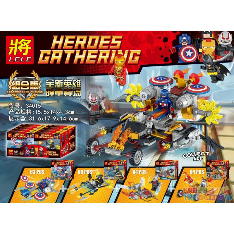 LELE 34015 non  4 BỘ ĐỒ SIÊU ANH HÙNG bộ đồ chơi xếp lắp ráp ghép mô hình Super Heroes HEROES GATHERING Siêu Nhân Anh Hùng 260 khối