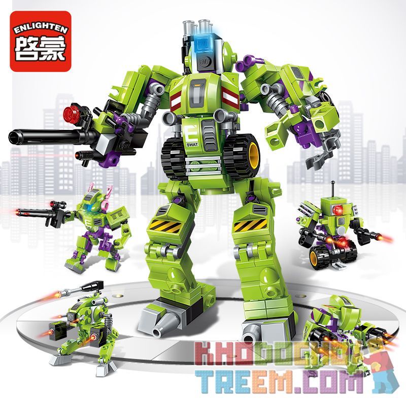 Enlighten 1802 Qman 1802 non  FOUR IN ONE VANGUARD bộ đồ chơi xếp lắp ráp ghép mô hình Transformers SUPER MECHA LEAGUE Robot Đại Chiến Người Máy Biến Hình 253 khối