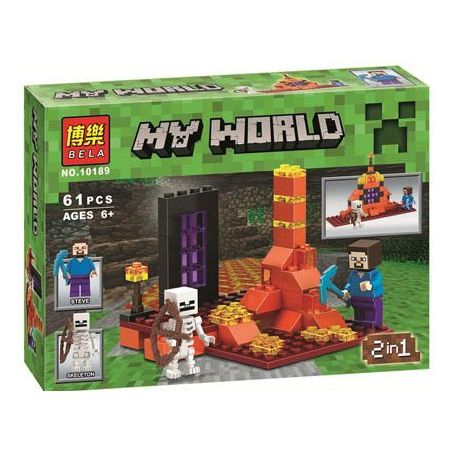 Bela 10189 Lari 10189 non  KHOẢN TIỀN GỬI NHỎ 2 TRONG 1 bộ đồ chơi xếp lắp ráp ghép mô hình Minecraft MY WORLD Game Xây Dựng 61 khối