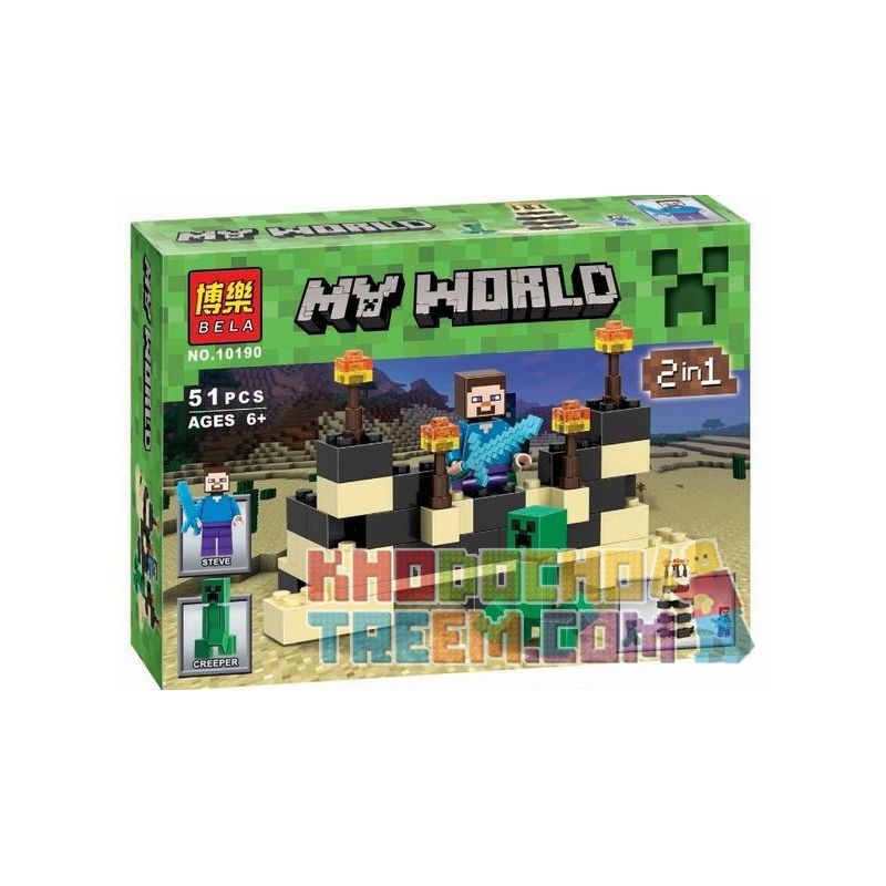 Bela 10190 Lari 10190 non  THÁP SA MẠC 2 TRONG 1 bộ đồ chơi xếp lắp ráp ghép mô hình Minecraft MY WORLD Game Xây Dựng 51 khối