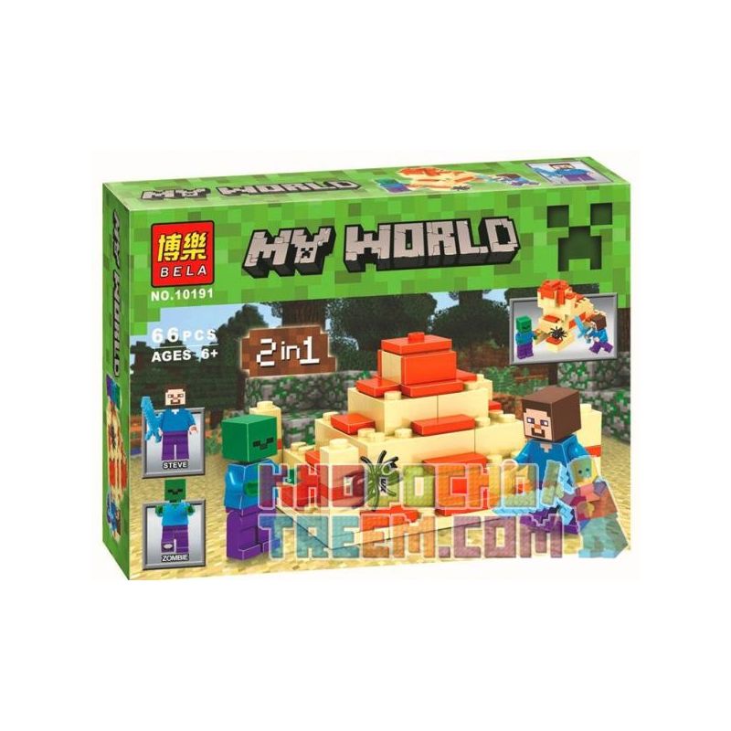 Bela 10191 Lari 10191 non  NGÔI ĐỀN bộ đồ chơi xếp lắp ráp ghép mô hình Minecraft MY WORLD Game Xây Dựng 66 khối
