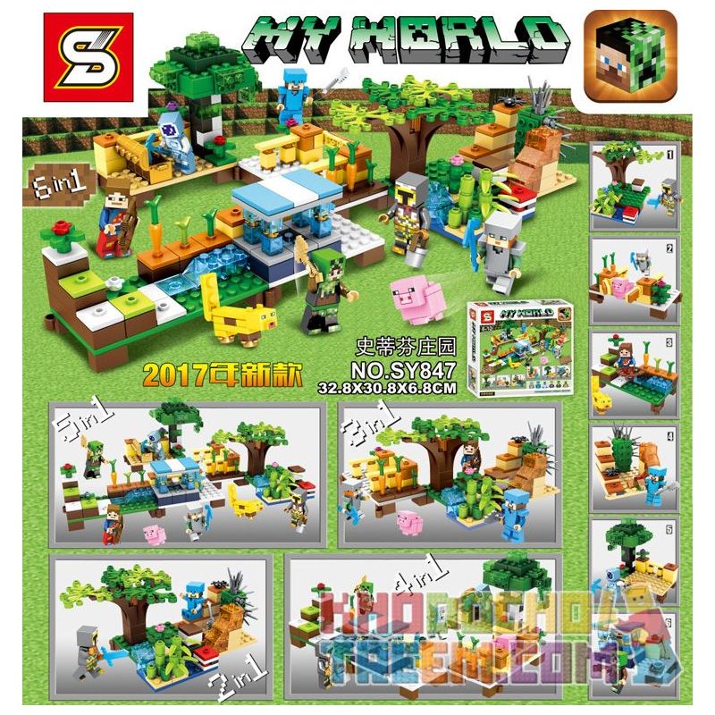 SHENG YUAN SY SY847 non  STEVEN MANOR 6IN1. bộ đồ chơi xếp lắp ráp ghép mô hình Minecraft MY WORLD Game Xây Dựng