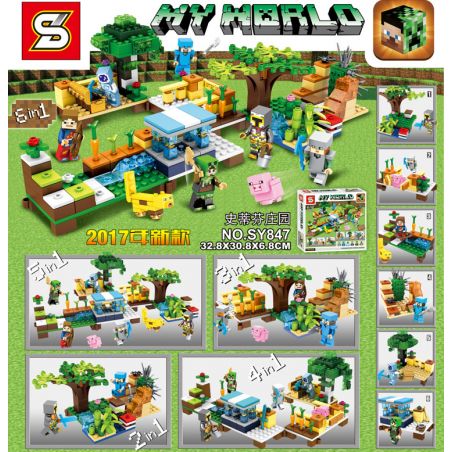 SHENG YUAN SY SY847 non  STEVEN MANOR 6IN1. bộ đồ chơi xếp lắp ráp ghép mô hình Minecraft MY WORLD Game Xây Dựng
