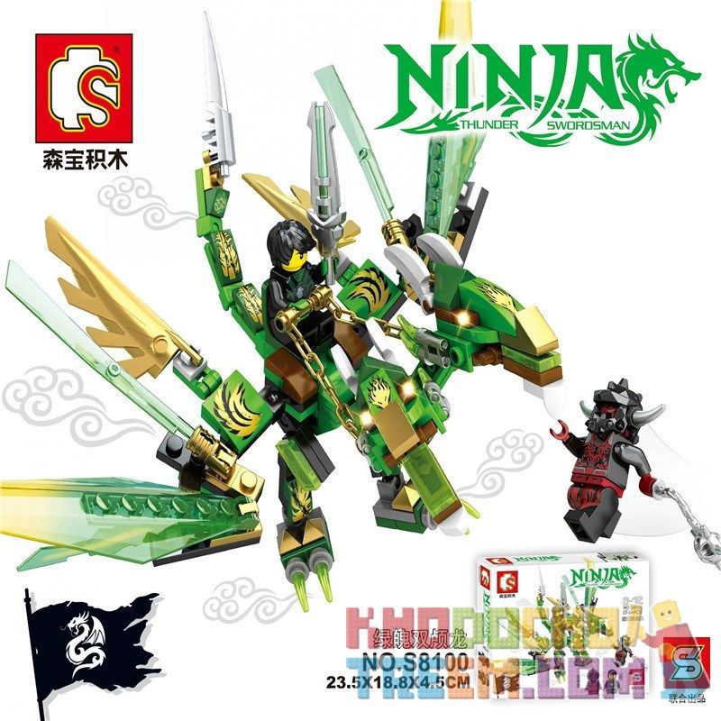 SHENG YUAN SY S8100 8100 non  CON RỒNG MÀU XANH LÁ CÂY bộ đồ chơi xếp lắp ráp ghép mô hình The  Ninjago Movie NINJA THUNDER SWORDSMAN Ninja Lốc Xoáy 174 khối