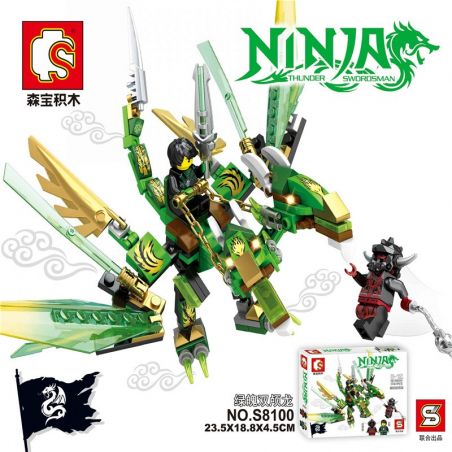 SHENG YUAN SY S8100 8100 non  CON RỒNG MÀU XANH LÁ CÂY bộ đồ chơi xếp lắp ráp ghép mô hình The  Ninjago Movie NINJA THUNDER SWORDSMAN Ninja Lốc Xoáy 174 khối