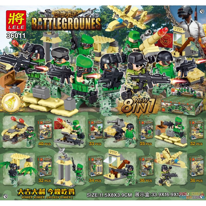 LELE 36011 non  8 CẢNH NHỎ NHỎ bộ đồ chơi xếp lắp ráp ghép mô hình Pubg Battlegrounds Bắn Súng 282 khối