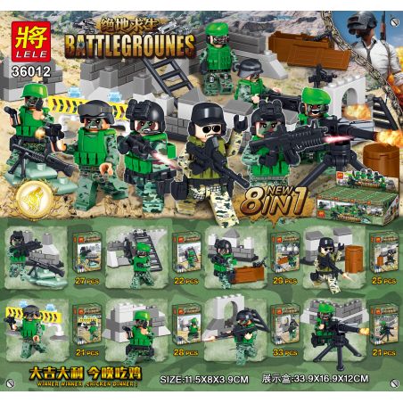 LELE 36012 non  8 CẢNH NHỎ NHỎ bộ đồ chơi xếp lắp ráp ghép mô hình Pubg Battlegrounds Bắn Súng 206 khối