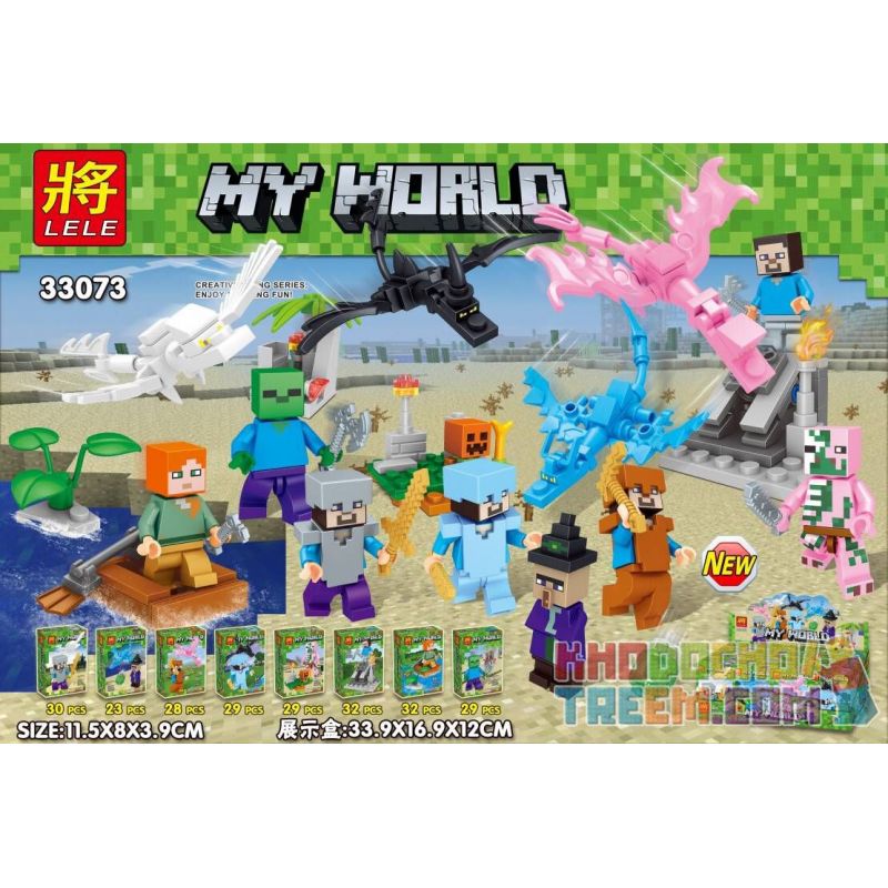 LELE 33073 non  8 CẢNH NHỎ NHỎ bộ đồ chơi xếp lắp ráp ghép mô hình Minecraft MY WORLD Game Xây Dựng 232 khối