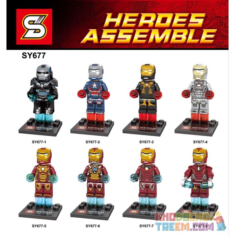 SHENG YUAN SY SY677 non  IRON MAN MINIFIGURE PATRIOT WAR MACHINE MK46MK1 8 bộ đồ chơi xếp lắp ráp ghép mô hình Super Heroes HEROES ASSEMBLE Siêu Nhân Anh Hùng