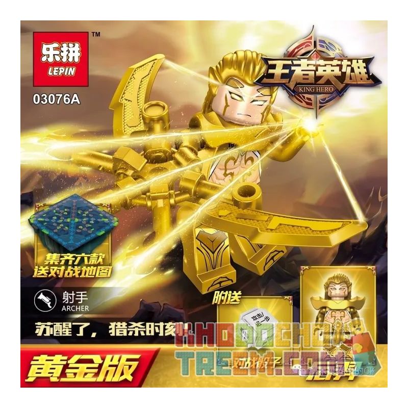LEPIN 03076A 03076B 03076C 03076D 03076E 03076F non  MINIFIGURES 6 PHIÊN BẢN NÂNG CẤP VÀNG bộ đồ chơi xếp lắp ráp ghép mô hình King Of Glory Hegemony KING HERO Game Liên Quân 200 khối