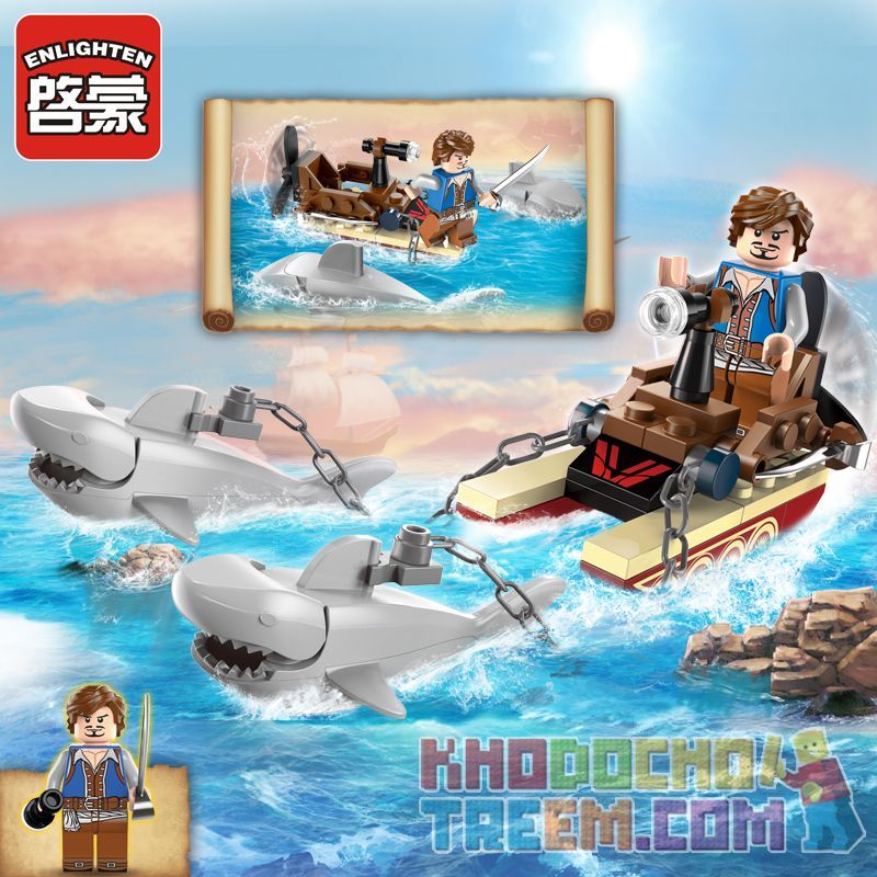 Enlighten 1302 Qman 1302 non  CÁ MẬP ĐẶC NHIỆM bộ đồ chơi xếp lắp ráp ghép mô hình Pirates Of The Caribbean LEGENDARY PIRATES Cướp Biển Vùng Caribe 45 khối