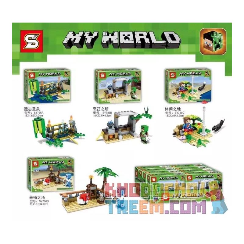 SHENG YUAN SY SY786A 786A SY786B 786B SY786C 786C SY786D 786D non  4 CẢNH NHỎ bộ đồ chơi xếp lắp ráp ghép mô hình Minecraft MY WORLD Game Xây Dựng