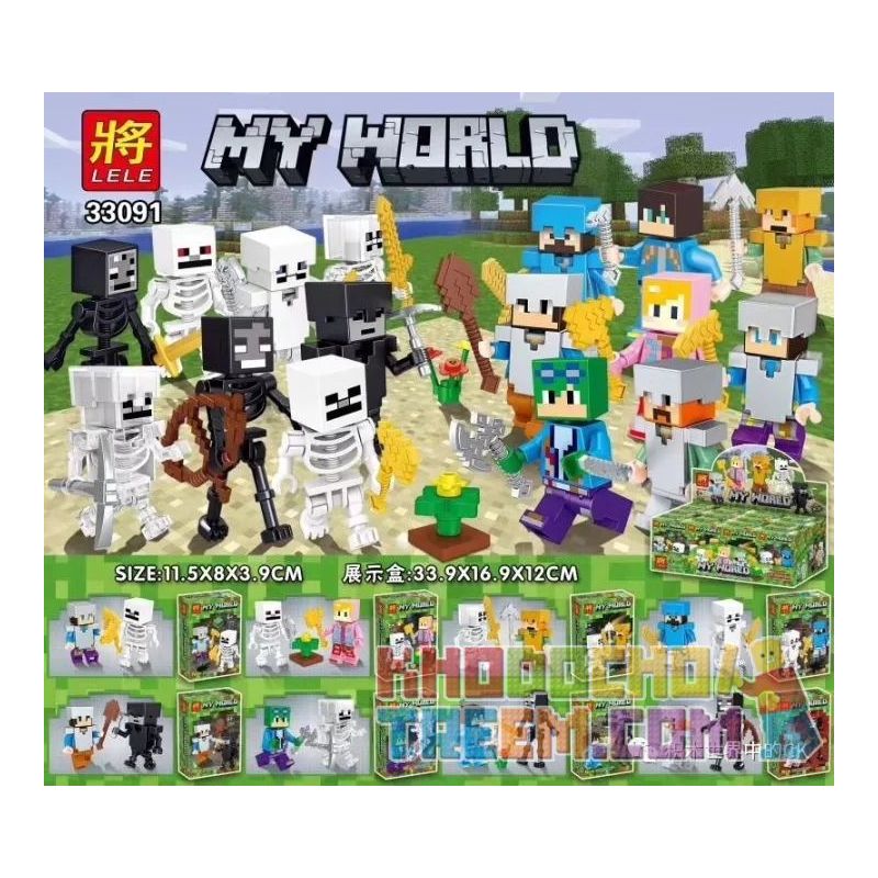 LELE 33091 non  8 NHÂN VẬT NHỎ VÀ BỘ XƯƠNG bộ đồ chơi xếp lắp ráp ghép mô hình Minecraft MY WORLD Game Xây Dựng
