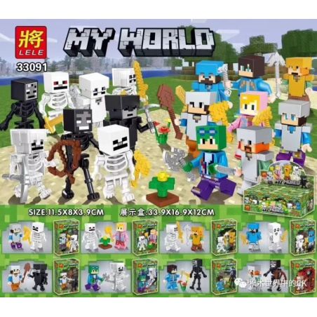 LELE 33091 non  8 NHÂN VẬT NHỎ VÀ BỘ XƯƠNG bộ đồ chơi xếp lắp ráp ghép mô hình Minecraft MY WORLD Game Xây Dựng