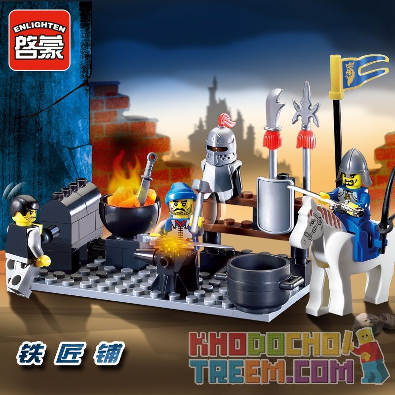 Enlighten 1013 Qman 1013 non  LÒ RÈN bộ đồ chơi xếp lắp ráp ghép mô hình Medieval Castle CASTLE KNIGHTS SMITHY Chiến Tranh Trung Cổ 81 khối