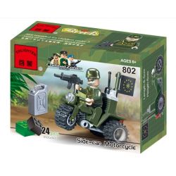 Enlighten 802 Qman 802 non  XE BA BÁNH bộ đồ chơi xếp lắp ráp ghép mô hình Military Army COMBATZONES SIDE-CAR MOTORCYCLE Quân Sự Bộ Đội 24 khối