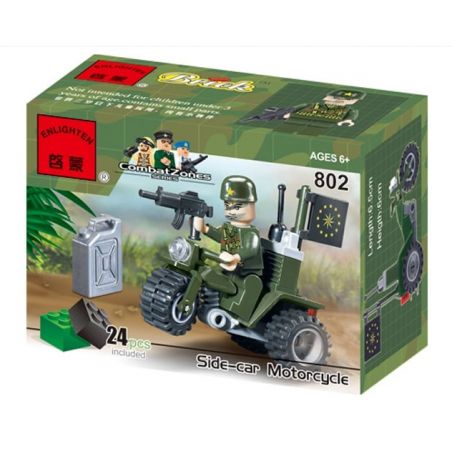 Enlighten 802 Qman 802 non  XE BA BÁNH bộ đồ chơi xếp lắp ráp ghép mô hình Military Army COMBATZONES SIDE-CAR MOTORCYCLE Quân Sự Bộ Đội 24 khối