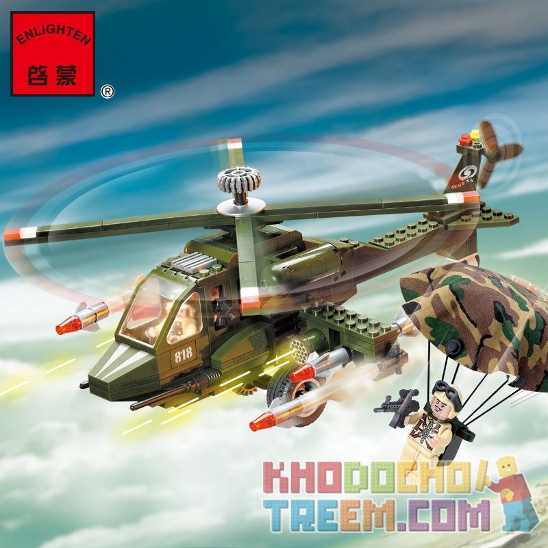 Enlighten 818 Qman 818 non  MÁY BAY TRỰC THĂNG bộ đồ chơi xếp lắp ráp ghép mô hình Military Army COMBATZONES HELICOPTER Quân Sự Bộ Đội 275 khối