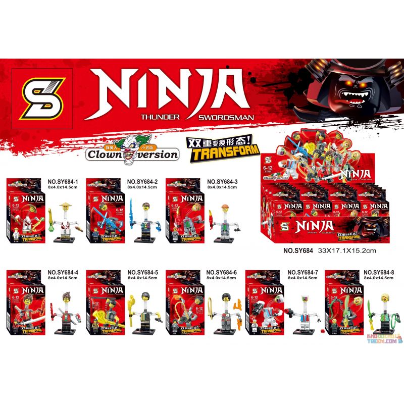 SHENG YUAN SY SY684 non  SPRINGMAN CLOWN EDITION 8 KIỂU MÁY bộ đồ chơi xếp lắp ráp ghép mô hình The  Ninjago Movie NINJA THUNDER SWORDSMAN CLOWN VERSION Ninja Lốc Xoáy