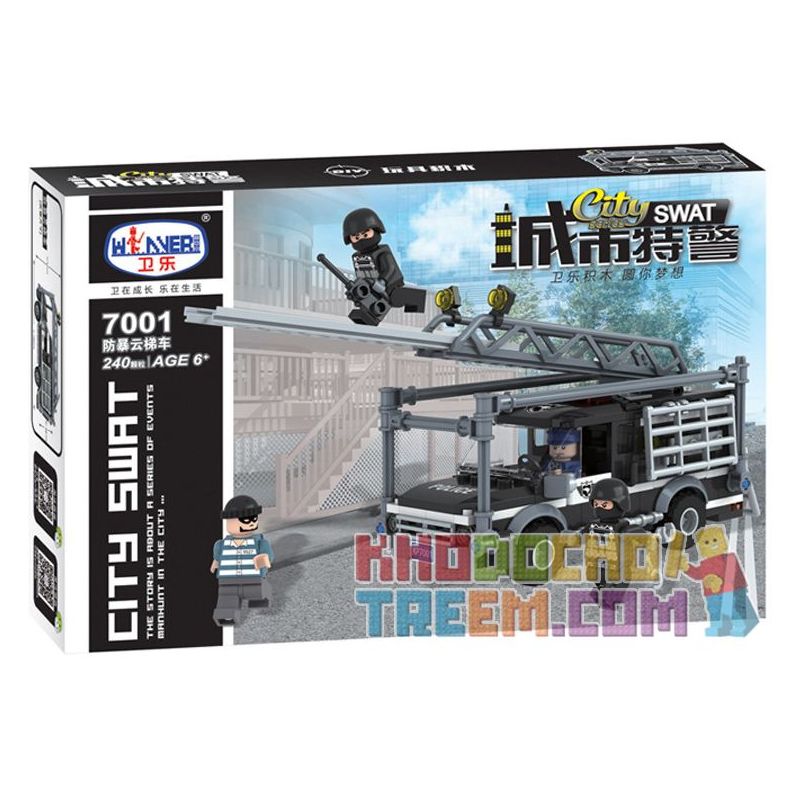 Winner 7001 non  XE THANG CHỐNG CHÁY NỔ bộ đồ chơi xếp lắp ráp ghép mô hình Police CITY SWAT Cảnh Sát 240 khối