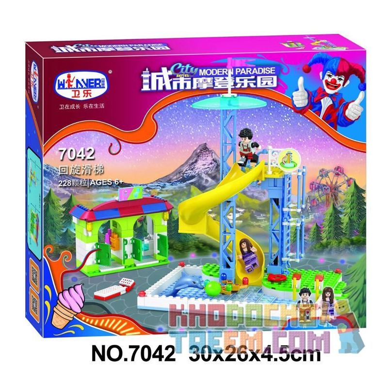 Winner 7042 non  CẦU TRƯỢT XÍCH ĐU bộ đồ chơi xếp lắp ráp ghép mô hình City Modern Paradise Thành Phố Thiên Đường Hiện Đại 228 khối
