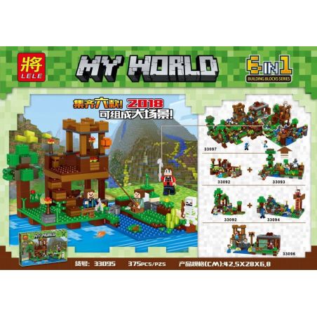 LELE 33092 33093 33094 33095 33096 33097 non  CẢNH KẾT HỢP 6 MÔ HÌNH bộ đồ chơi xếp lắp ráp ghép mô hình Minecraft MY WORLD Game Xây Dựng 375 khối