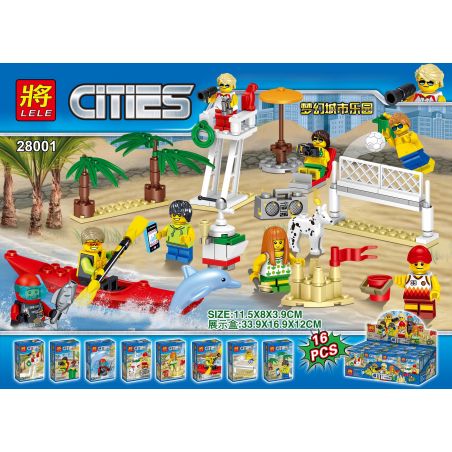 LELE 28001 non  DREAM CITY PARADISE BEACH MINIFIGURE BỘ 8 bộ đồ chơi xếp lắp ráp ghép mô hình Thành Phố