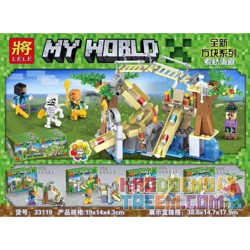 LELE 33119 non  CẦU TRƯỢT CÁP KẾT HỢP 4 KIỂU bộ đồ chơi xếp lắp ráp ghép mô hình Minecraft MY WORLD Game Xây Dựng 280 khối