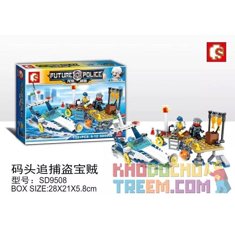 SHENG YUAN SY SD9508 9508 non  DOCK SĂN TÌM KẺ TRỘM KHO BÁU bộ đồ chơi xếp lắp ráp ghép mô hình Future Police Cảnh Sát Tương Lai 132 khối