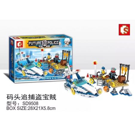SHENG YUAN SY SD9508 9508 non  DOCK SĂN TÌM KẺ TRỘM KHO BÁU bộ đồ chơi xếp lắp ráp ghép mô hình Future Police Cảnh Sát Tương Lai 132 khối