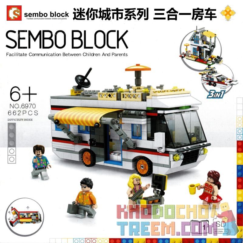 SEMBO WEKKI VIGGI SD6970 6970 non  RV CABIN KỲ NGHỈ DU THUYỀN BA TRONG MỘT bộ đồ chơi xếp lắp ráp ghép mô hình Creator 3 In 1 Sáng Tạo Với 3 Mẫu 662 khối