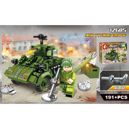 SEMBO WEKKI VIGGI 12685 non  XE BỌC THÉP DEERHOUND T17 CỦA MỸ bộ đồ chơi xếp lắp ráp ghép mô hình Front Of The War Mặt Trận Chiến Tranh 191 khối