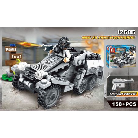 SHENG YUAN SY 12686 non  XE CHỈ HUY BỌC THÉP KIỂU 247 CỦA ĐỨC bộ đồ chơi xếp lắp ráp ghép mô hình Front Of The War Mặt Trận Chiến Tranh 158 khối