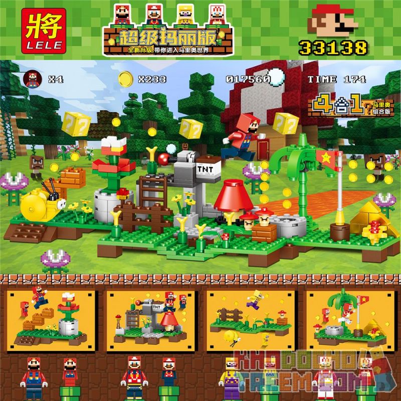 LELE 33138 non  PHIÊN BẢN KẾT HỢP CẢNH SUPER MARIO 4 bộ đồ chơi xếp lắp ráp ghép mô hình Minecraft Game Xây Dựng 274 khối