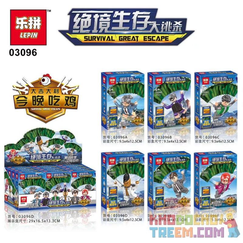LEPIN 03096A 03096B 03096C 03096D 03096E 03096F non  DESPERATE SURVIVAL BATTLE ROYALE DÙ MINIFIGURE 6 bộ đồ chơi xếp lắp ráp ghép mô hình Survival Great Escape Cuộc Đào Thoát Sinh Tử 174 khối