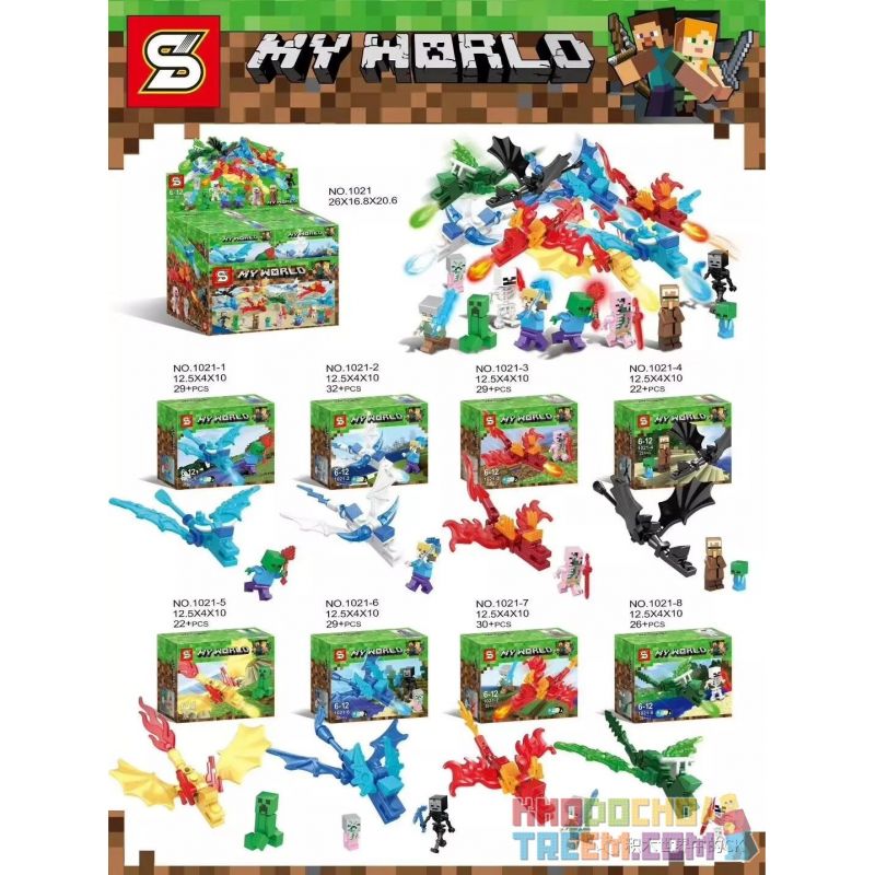 SHENG YUAN SY 1021 non  MÔ HÌNH RỒNG BAY 8 bộ đồ chơi xếp lắp ráp ghép mô hình Minecraft MY WORLD Game Xây Dựng 219 khối
