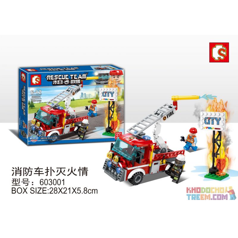 SEMBO 603001 non  XE CỨU HỎA DẬP LỬA bộ đồ chơi xếp lắp ráp ghép mô hình Rescue Team Đội Cứu Hộ 180 khối