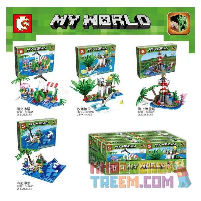 SHENG YUAN SY SY965A 965A SY965B 965B SY965C 965C SY965D 965D non  CẢNH 4 KIỂU TẮM NẮNG NHẶT VỎ SÒ ĐÀI QUAN SÁT BIỂN LƯỚT SÓNG TRÊN bộ đồ chơi xếp lắp ráp ghép mô hình Minecraft MY WORLD Game Xây Dựng