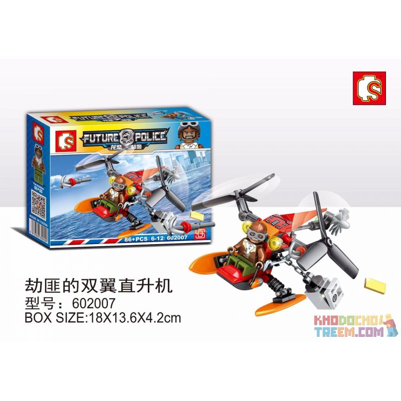 SHENG YUAN SY 602007 non  MÁY BAY TRỰC THĂNG HAI TẦNG CÁNH CỦA ROBBER bộ đồ chơi xếp lắp ráp ghép mô hình Future Police Cảnh Sát Tương Lai 86 khối