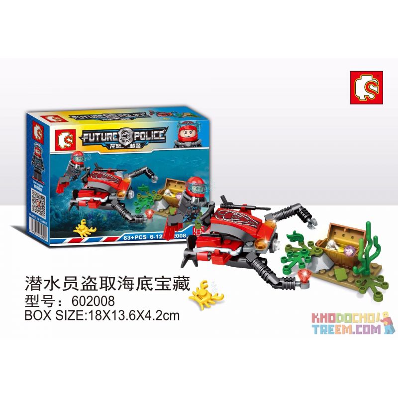 SHENG YUAN SY 602008 non  THỢ LẶN ĐÁNH CẮP KHO BÁU DƯỚI BIỂN bộ đồ chơi xếp lắp ráp ghép mô hình Future Police Cảnh Sát Tương Lai 83 khối