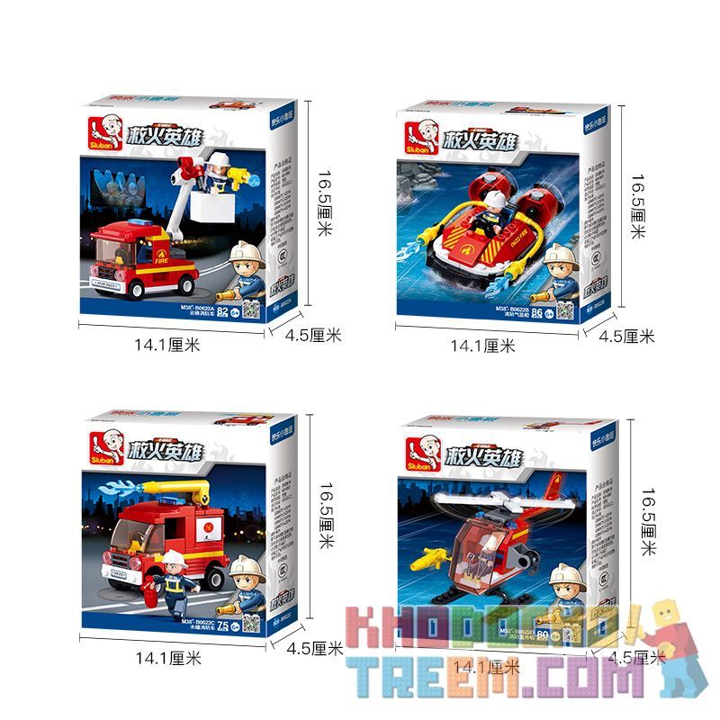 SLUBAN M38-06022A 06022A M3806022A 38-06022A M38-06022B 06022B M3806022B 38-06022B M38-06022C 06022C M3806022C 38-06022C M38-06022D 06022D M3806022D 38-06022D non  PHƯƠNG TIỆN 4 LOẠI XE CỨU HỎA THANG THỦY PHI CƠ BỒN NƯỚC TRỰC THĂNG bộ đồ chơi xếp lắp ráp ghép mô hình Fire Rescure 323 khối