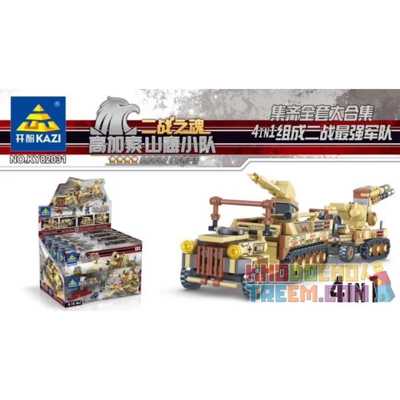 Kazi KY82031-01 82031-01 KY82031-02 82031-02 KY82031-03 82031-03 KY82031-04 82031-04 non  TRAILER 18T CỦA ĐỨC TRONG THẾ CHIẾN THỨ II & SỰ KẾT HỢP LỰU PHÁO 170MM 4IN1 bộ đồ chơi xếp lắp ráp ghép mô hình Eagle Corps Đội Đặc Nhiệm Đại Bàng